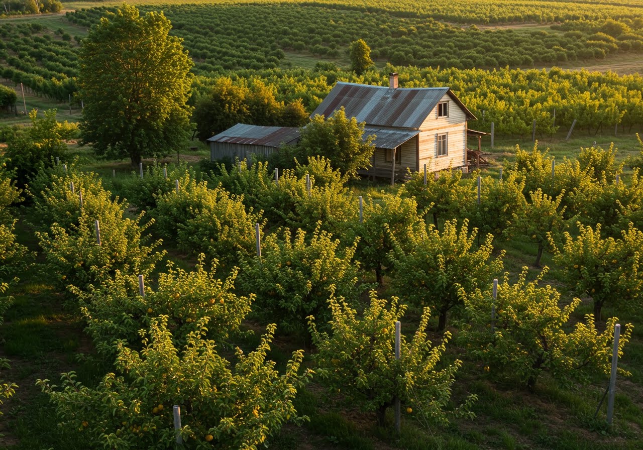 A small family orchard with a simple dashboard